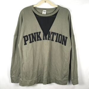 PINK Sweatshirt Womens Medium Green Nation Victorias Secret Soft Cozy‎ Lounge
